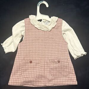 Pink Checkered Kids Dress with White Top Plus Shoes